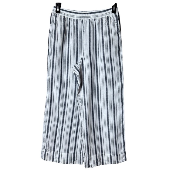 Loft Womens Wide Leg Linen Pants Size MP Beachy Bohemian Lagom Nautical Striped - Picture 1 of 6